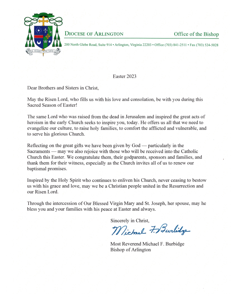 Bishop Burbidge’s 2023 Easter Letter - The Basilica of Saint Mary