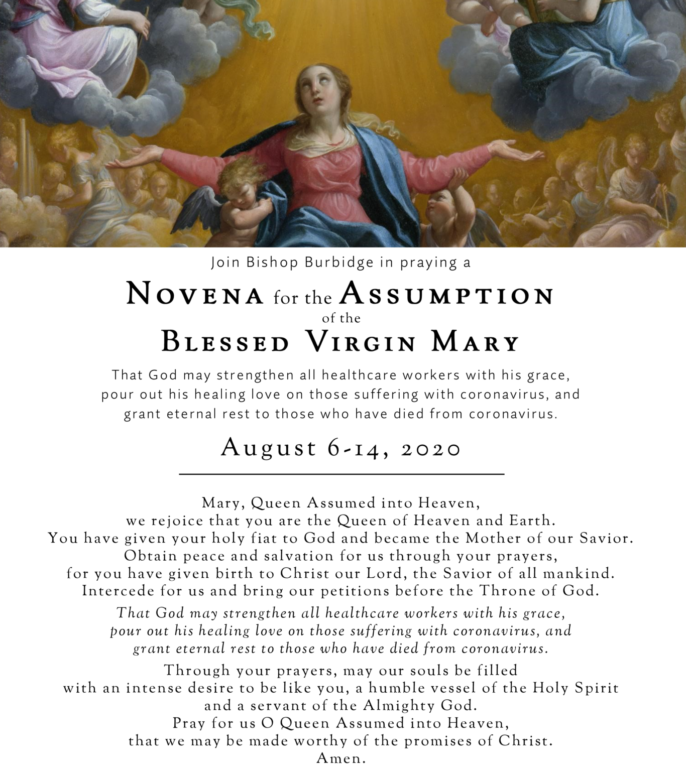 Join Bishop Burbidge In Praying A Novena For The Assumption Of The ...