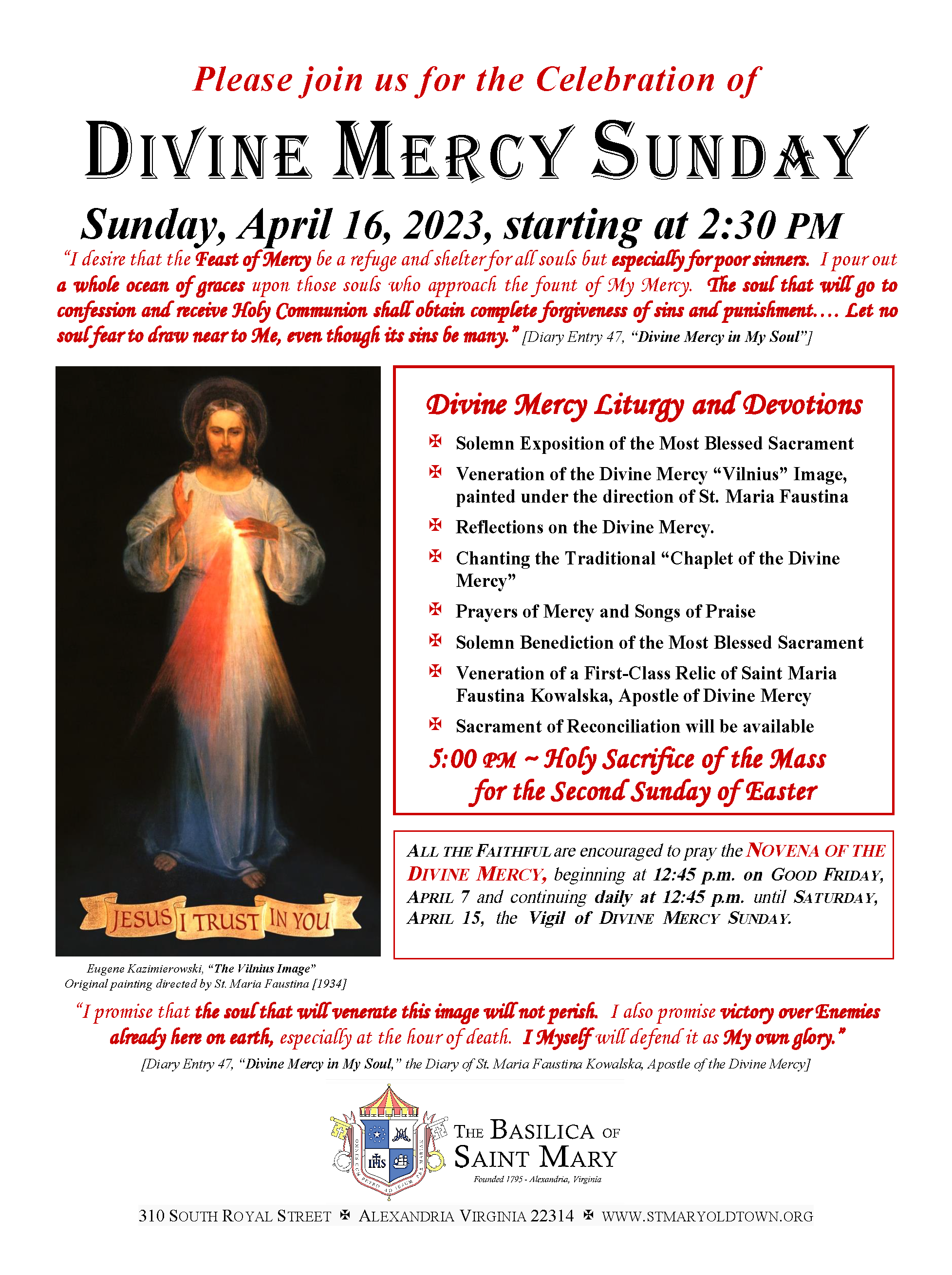 Celebrate Divine Mercy Sunday in the Basilica Church on April 16, 2023