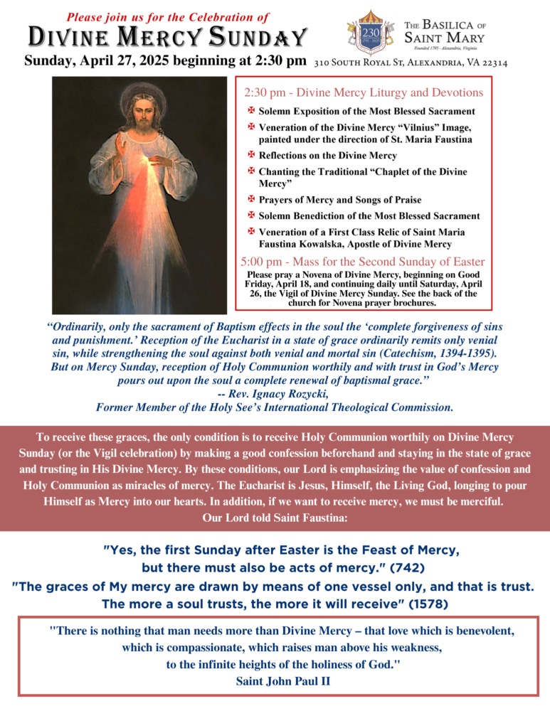 Celebrate Divine Mercy Sunday in the Basilica Church on April 27, 2025 ...
