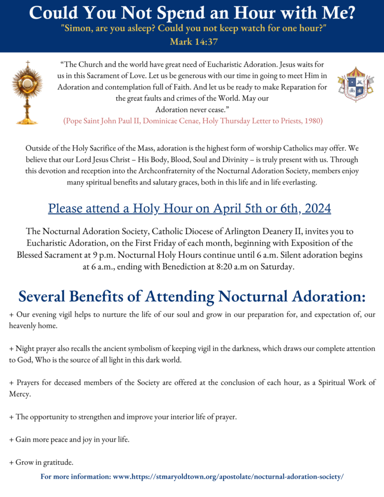 The Nocturnal Adoration Society Invites You To Adore The Lord In The ...